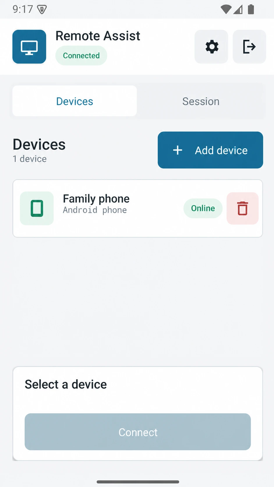 Remote Assist Controller showing a family phone online