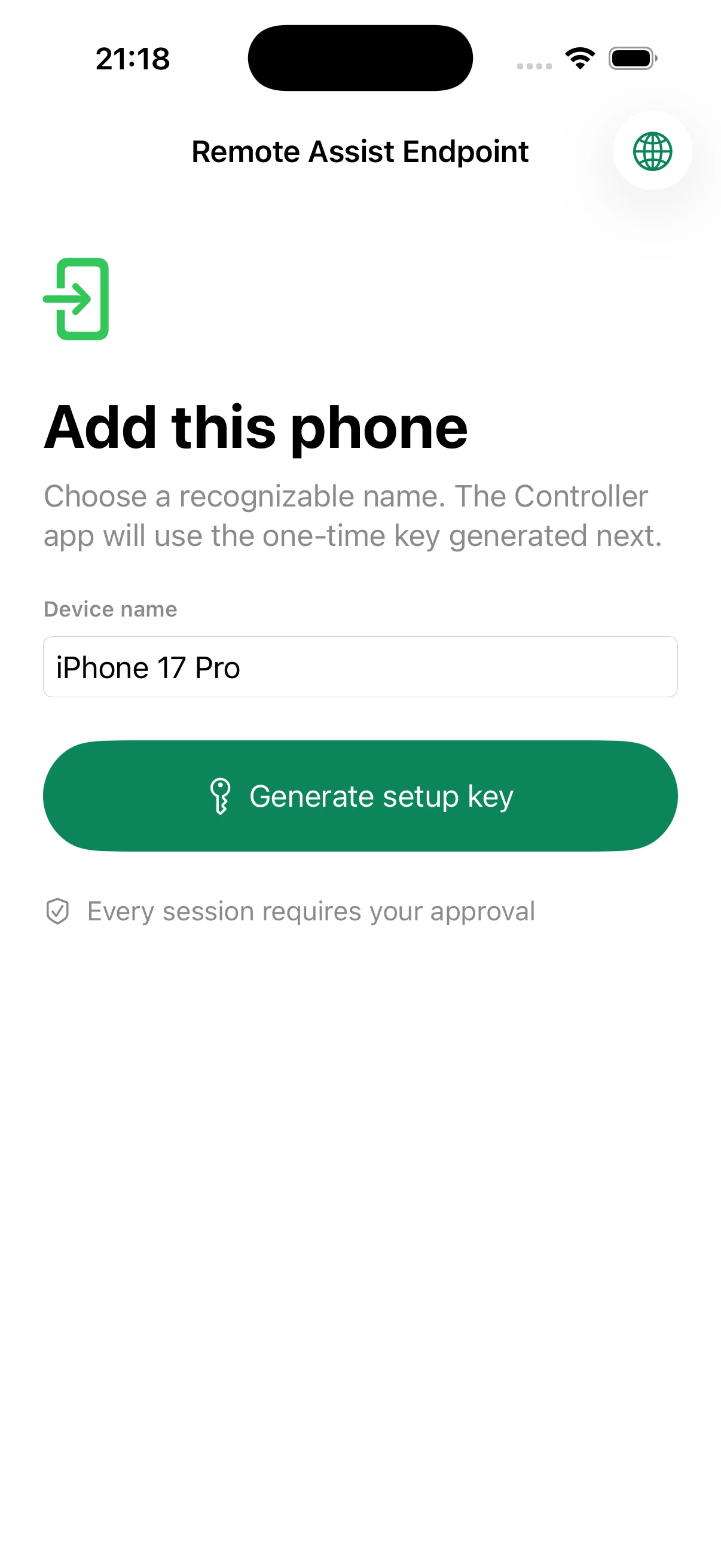Remote Assist Endpoint setup on iOS